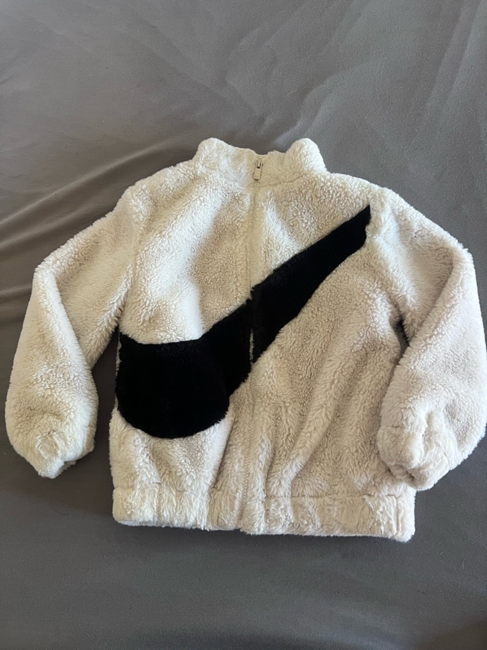 Nike Kids White Sherpa Jacket with Black Swoosh Accent